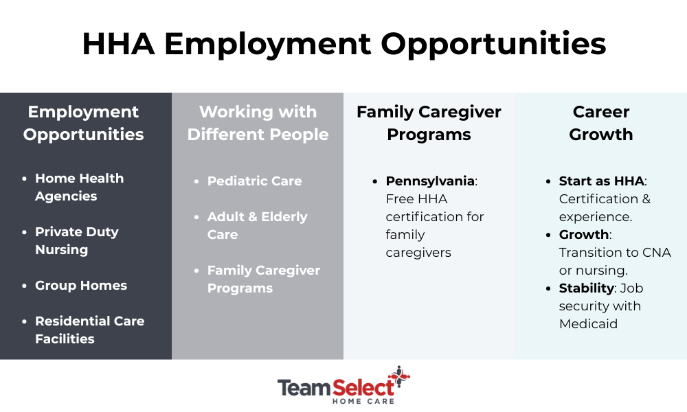 An infographic by team select outlining different employment opportunities for HHA