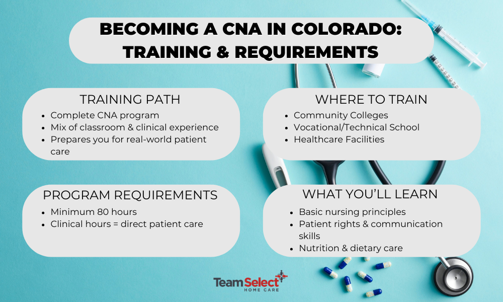 an infographic by team select explaining CNA requirements 