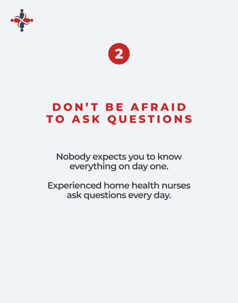 Nurse asking questions during a home healthcare assignment to better understand the patient’s care plan and support safe care.