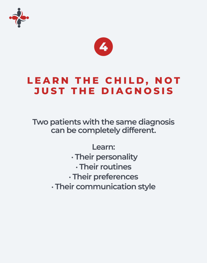 Pediatric home health nurse learning a child’s personality, routines, and care needs beyond their medical diagnosis.