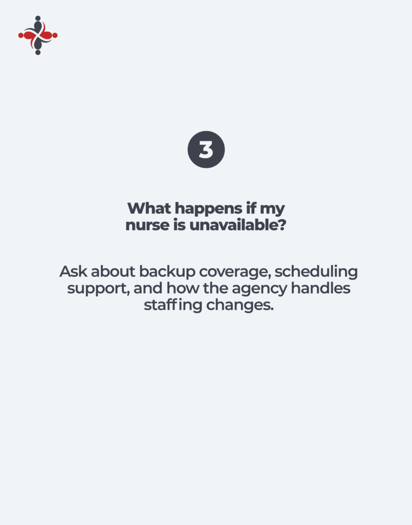 Question about how a pediatric home health care agency handles nurse callouts, backup coverage, scheduling support, and staffing changes.